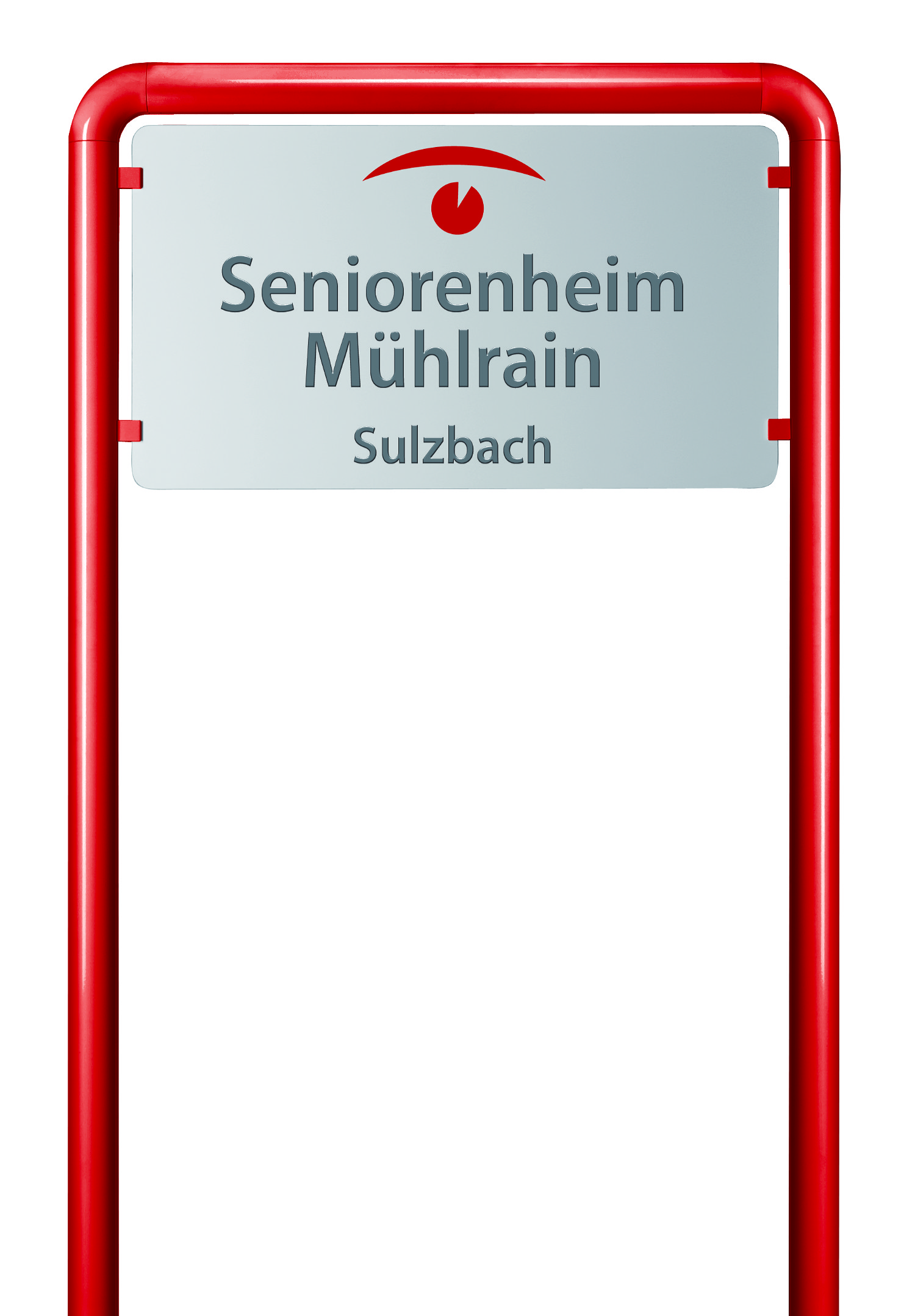 KomBi Alluminiumschild mit rot lackiertem Rahmen mit Rundboegen